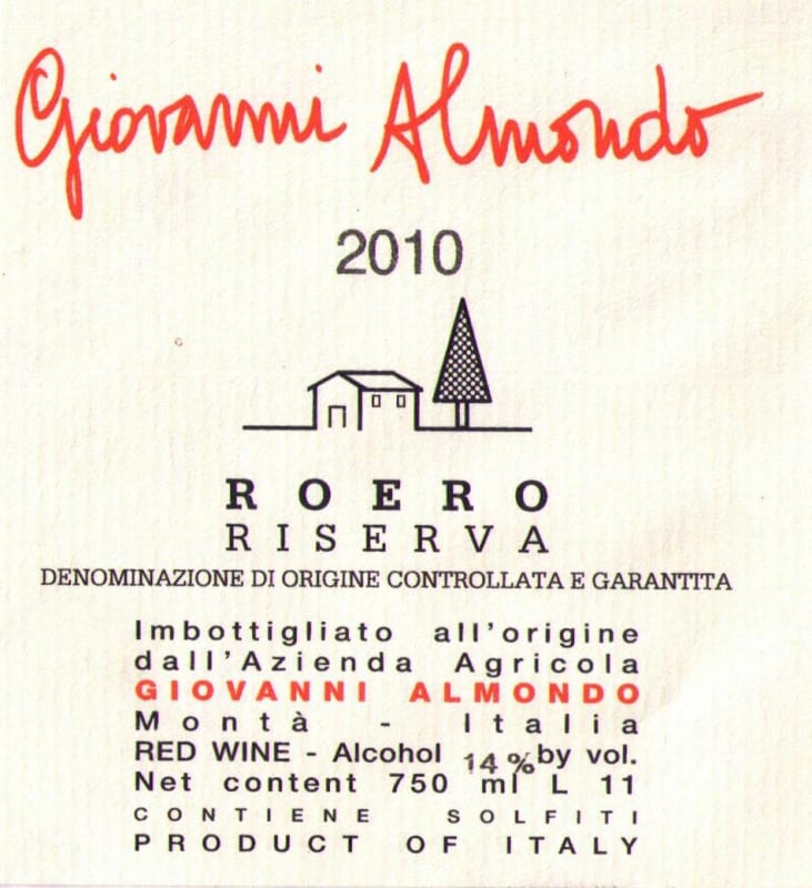 Giovanni Almondo Roero Riserva 2010 Front Label