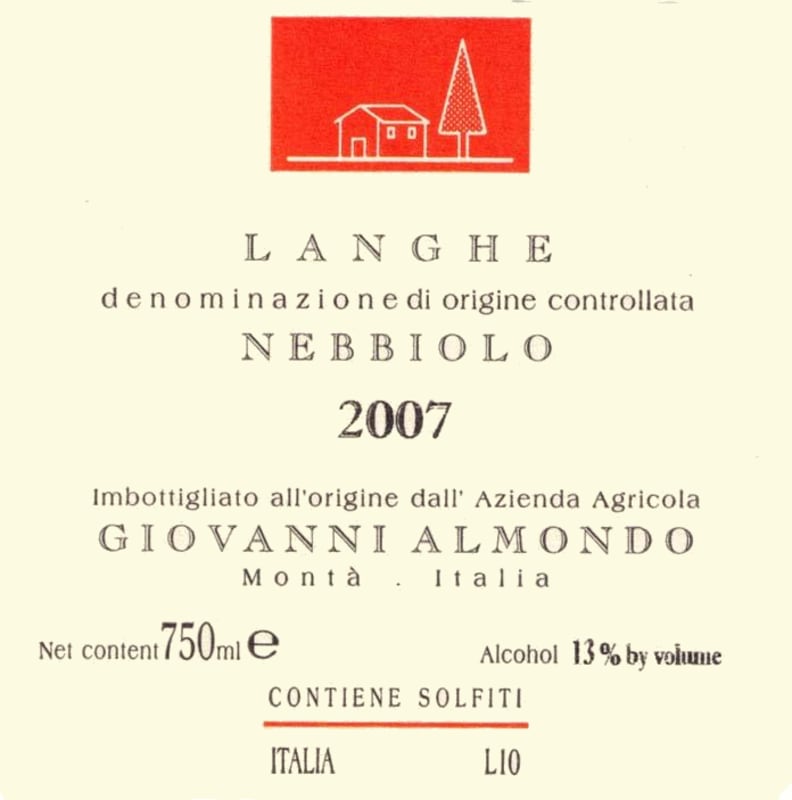Giovanni Almondo Langhe Nebbiolo 2007 Front Label