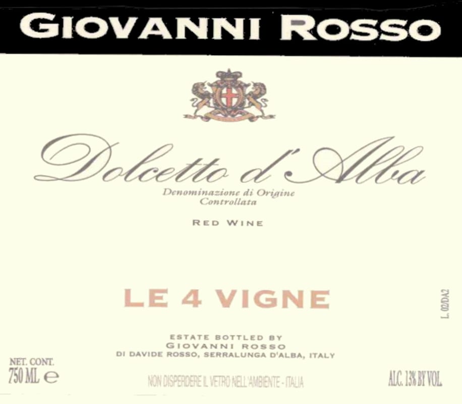 Giovanni Rosso Dolcetto d'Alba Le 4 Vigne 2006 Front Label
