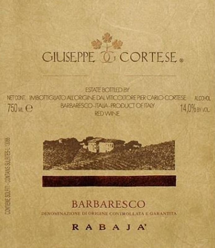 Giuseppe Cortese Rabaja Barbaresco 2012 Front Label