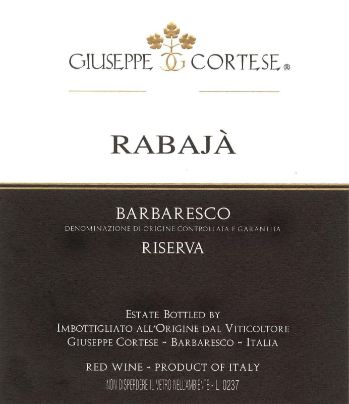 Giuseppe Cortese Rabaja Barbaresco Riserva 1999 Front Label