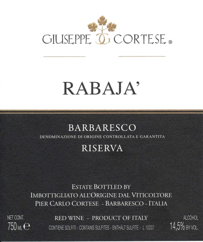 Giuseppe Cortese Rabaja Barbaresco Riserva 2011 Front Label