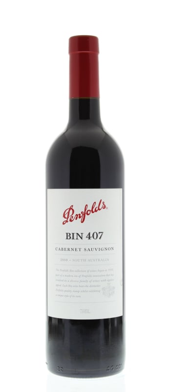 Penfolds Bin 407 Cabernet Sauvignon 2010 Front Bottle Shot