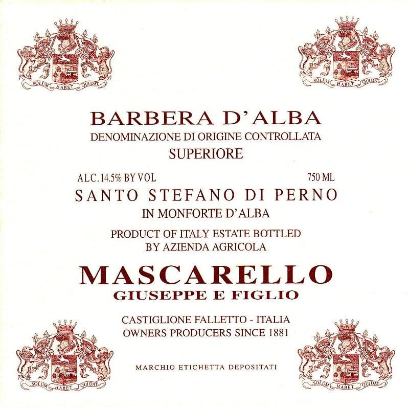 Giuseppe Mascarello Santo Stefano di Perno Barbera d'Alba Superiore 2009 Front Label