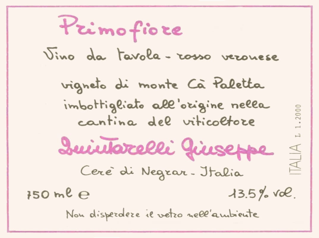 Giuseppe Quintarelli Primofiore 2007 Front Label
