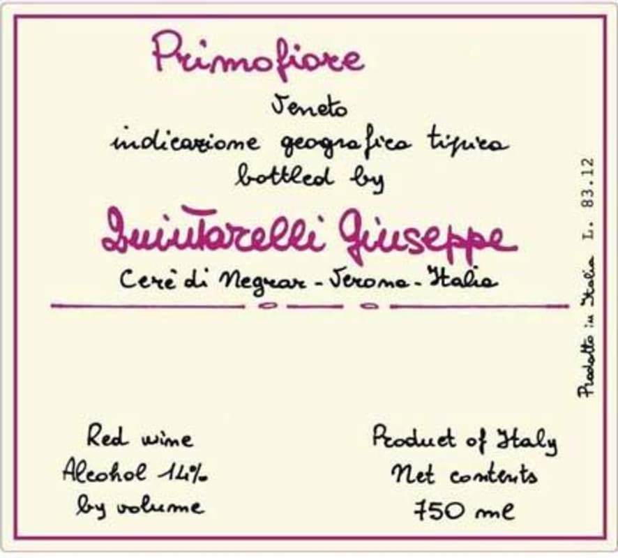 Giuseppe Quintarelli Primofiore 2010 Front Label