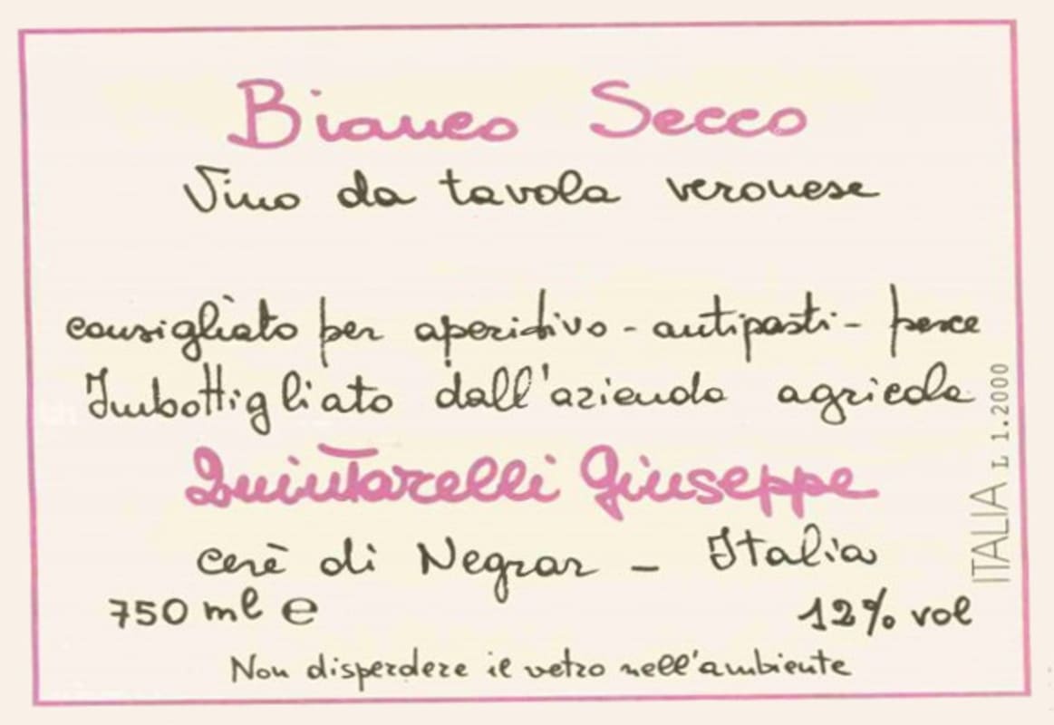 Giuseppe Quintarelli Bianco Secco 2013 Front Label