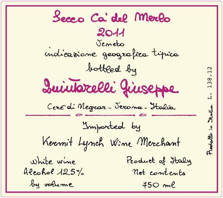 Giuseppe Quintarelli Bianco Secco Ca del Merlo 2011 Front Label