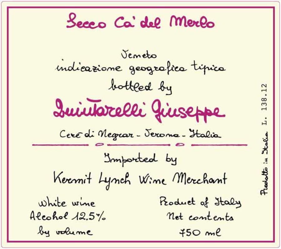 Giuseppe Quintarelli Bianco Secco Ca del Merlo 2014 Front Label