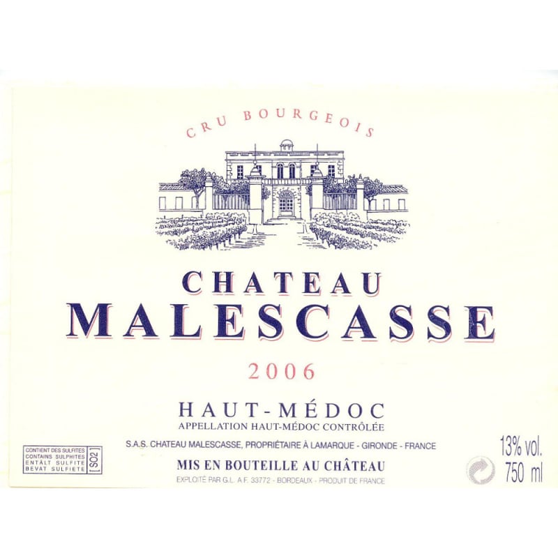 Chateau Malescasse 2006 Front Label