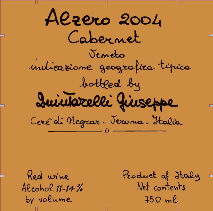 Giuseppe Quintarelli Alzero Cabernet 2004 Front Label