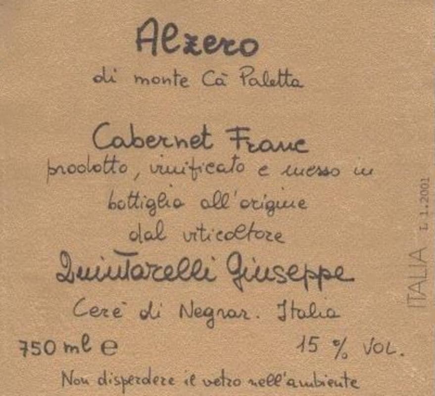 Giuseppe Quintarelli Alzero Cabernet 2001 Front Label