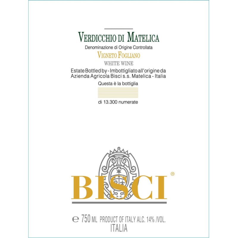 Bisci Verdicchio di Matelica Vigneto Fogliano 2011 Front Label
