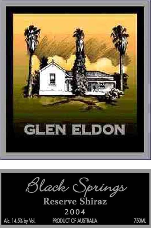 Glen Eldon Black Springs Reserve Shiraz 2004 Front Label