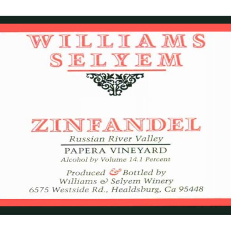 Williams Selyem Papera Vineyard Zinfandel 2011 Front Label