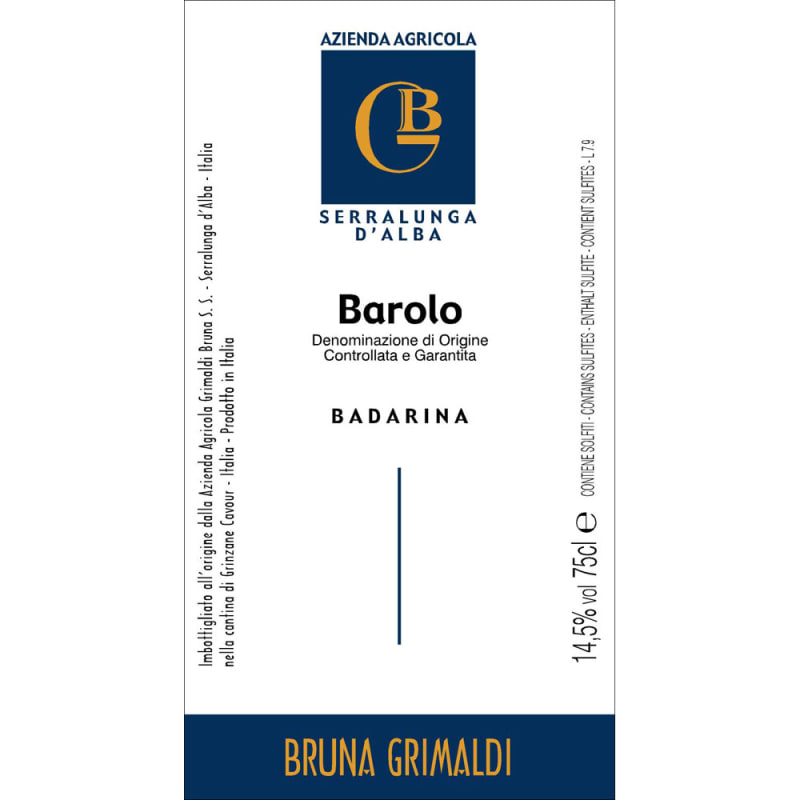 Bruna Grimaldi Barolo Badarina 2008 Front Label