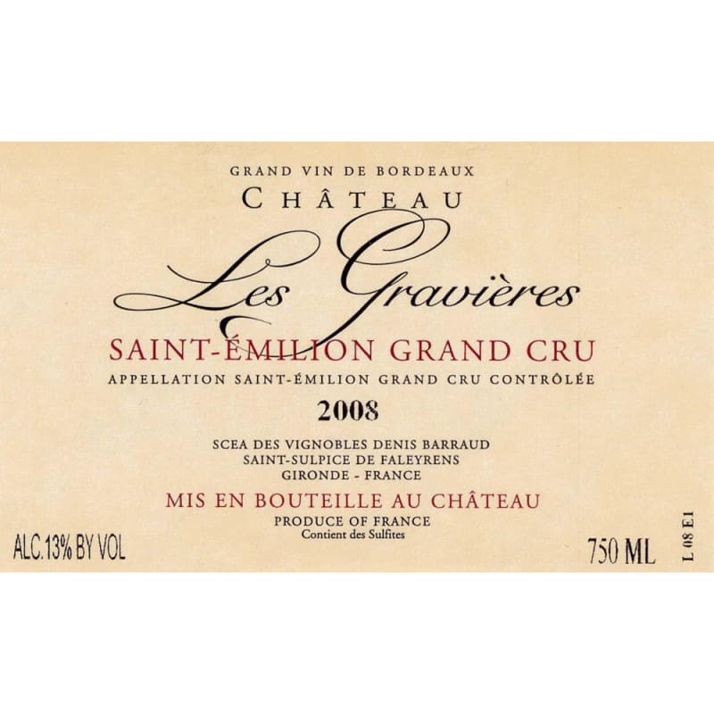 Chateau Les Gravieres 2008 Front Label