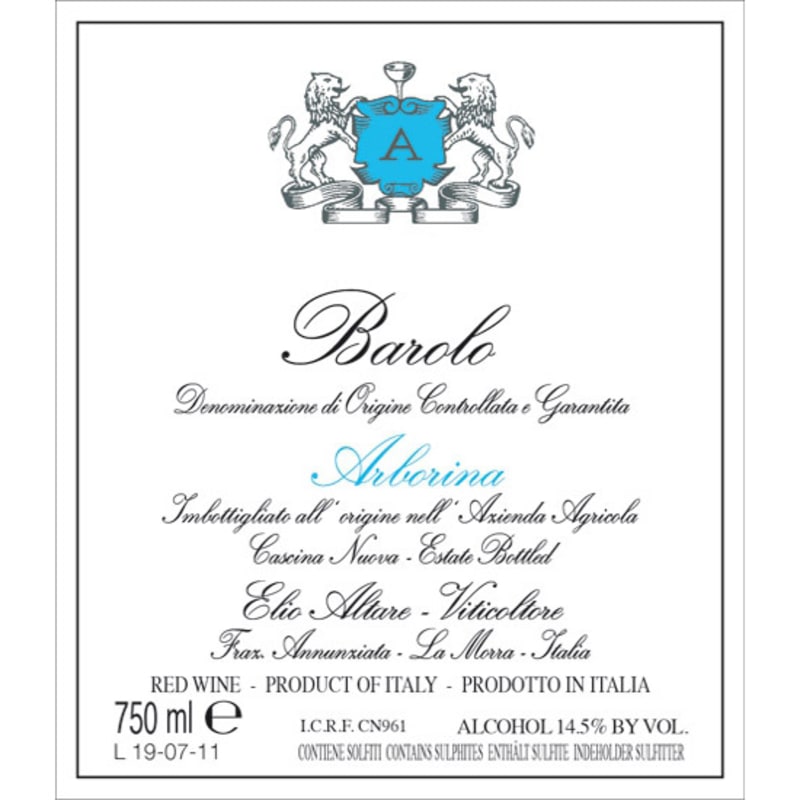 Elio Altare Barolo Arborina 2007 Front Label