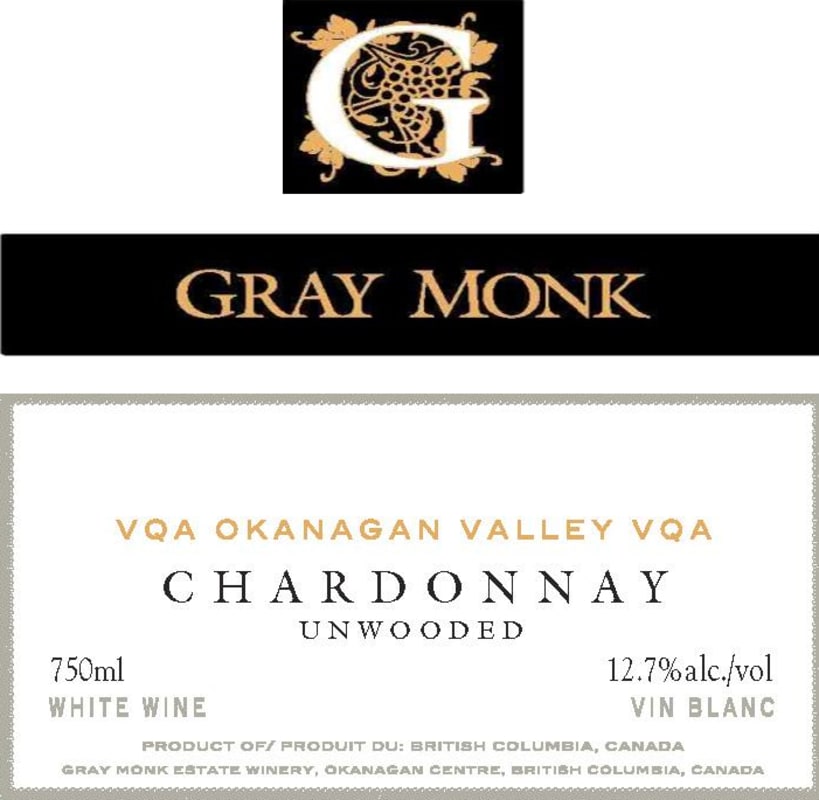 Gray Monk Okanagan Valley Unwooded Chardonnay 2015 Front Label