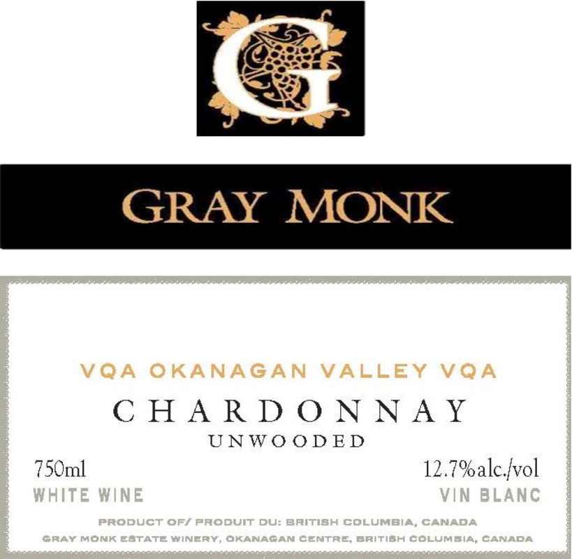 Gray Monk Okanagan Valley Unwooded Chardonnay 2014 Front Label