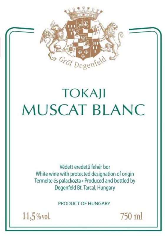 Grof Degenfeld Tokaji Semi-Dry Muscat Blanc 2015 Front Label