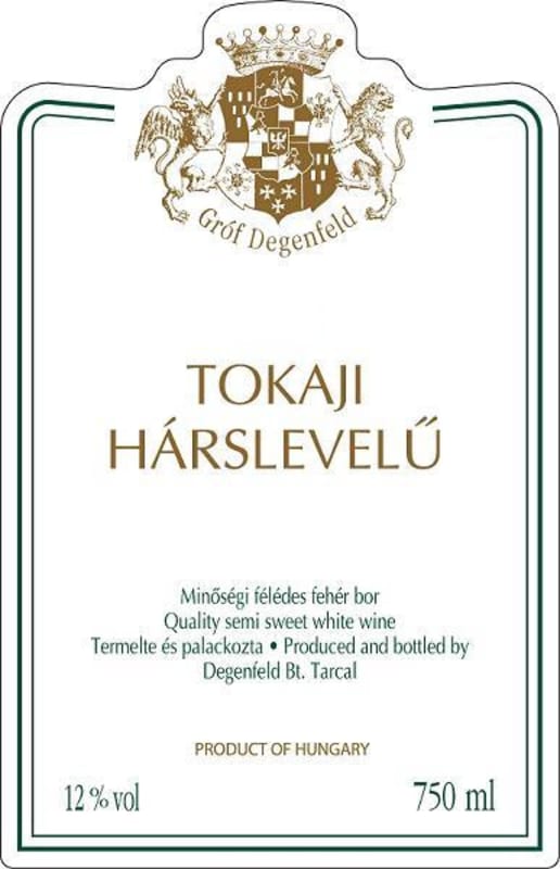 Grof Degenfeld Tokaji Harslevelu 2009 Front Label