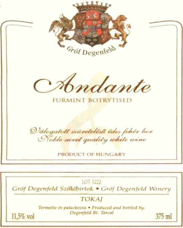 Grof Degenfeld Andante Tokaji Furmint 2007 Front Label