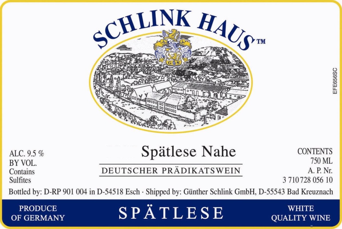 Schlink Haus Spatlese Nahe 2015 Front Label