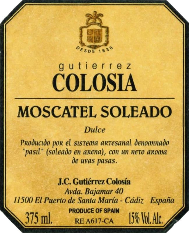 Gutierrez Colosia Moscatel Soleado Dulce Front Label