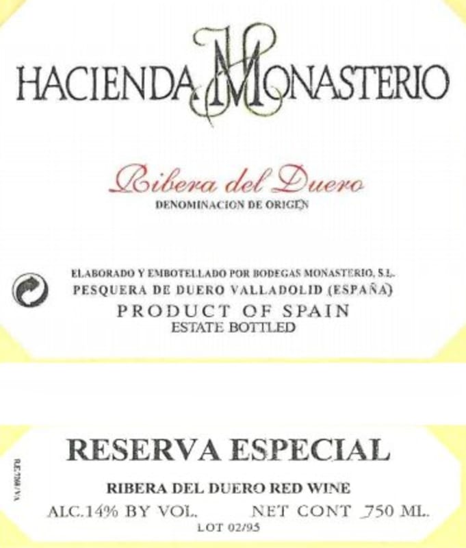 Hacienda Monasterio Ribera del Duero Reserva Especial 1999 Front Label