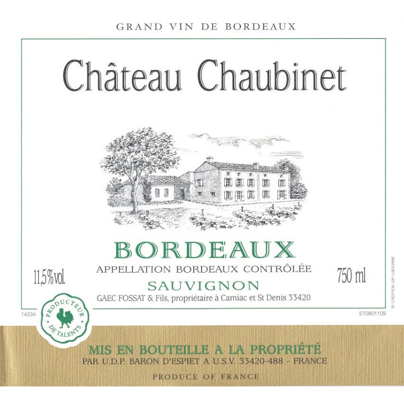 Chateau Chaubinet Blanc 2011 Front Label