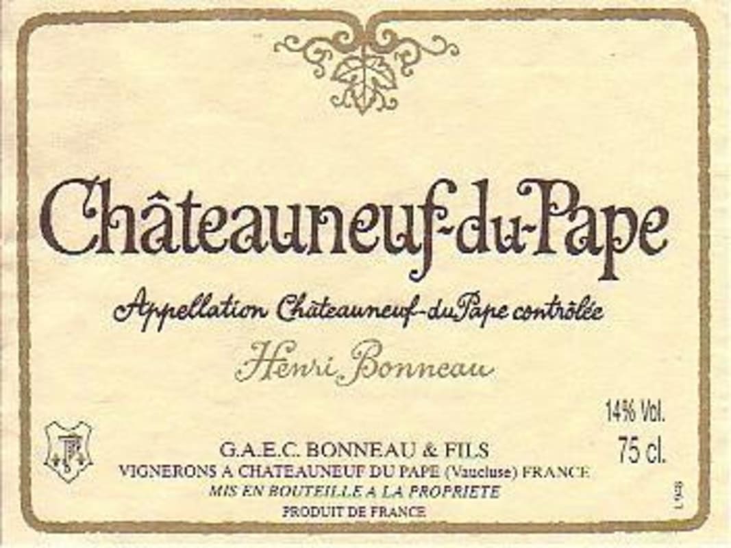 Henri Bonneau Chateauneuf-du-Pape 2010 Front Label