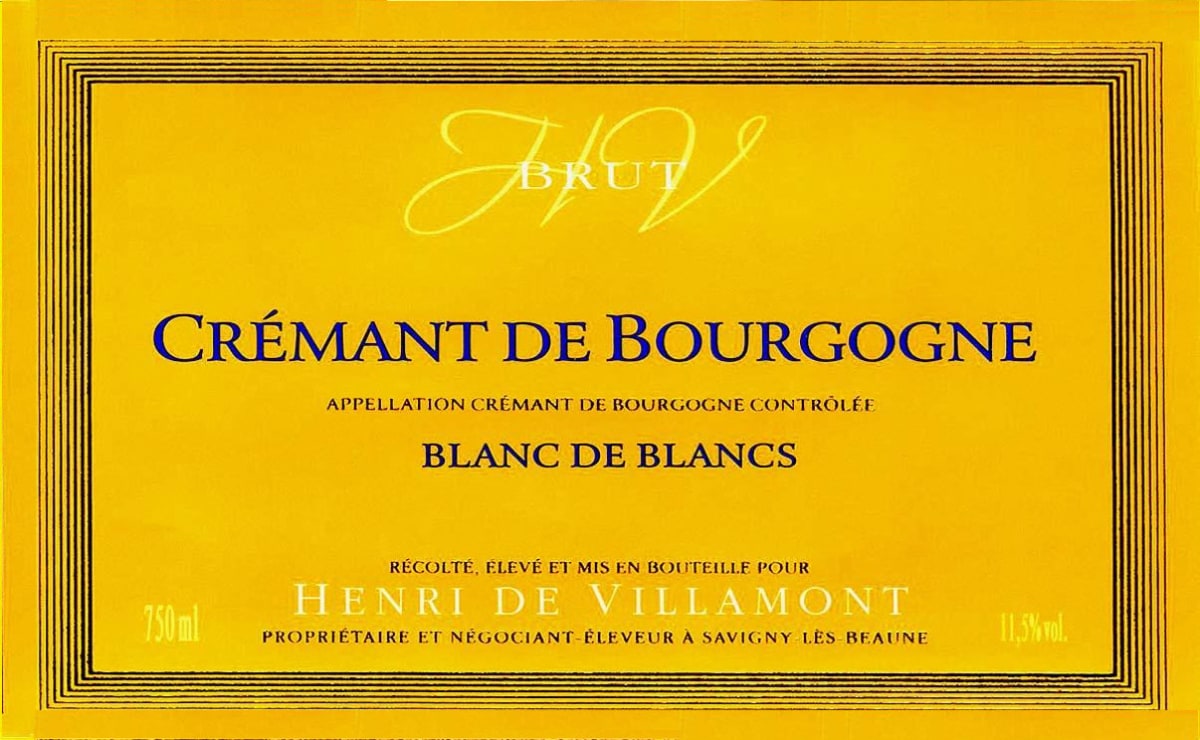 Henri de Villamont Cremant de Bourgogne Blanc de Blancs Brut Front Label