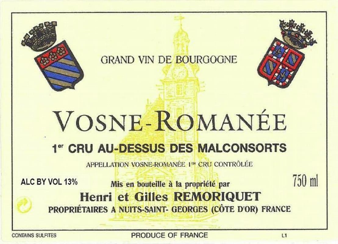 Henri & Gilles Remoriquet Vosne-Romanee Dessus des Malconsorts Premier Cru 2013 Front Label