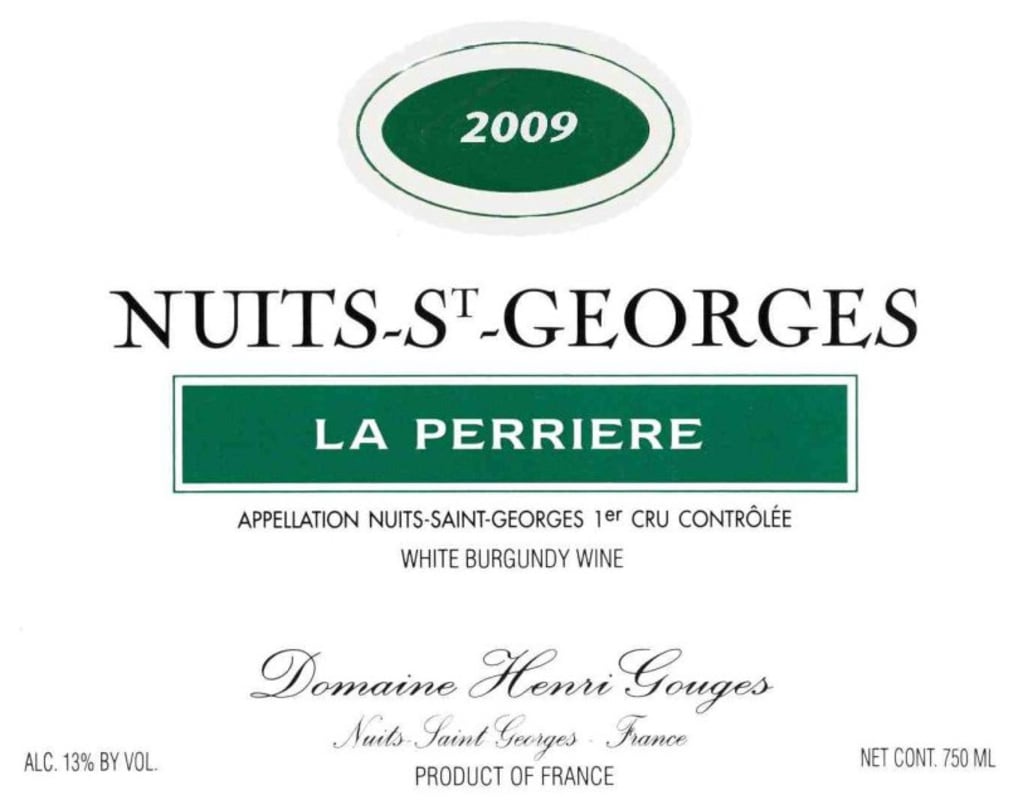 Domaine Henri Gouges Nuits-St-Georges La Perriere Premier Cru Blanc 2009 Front Label