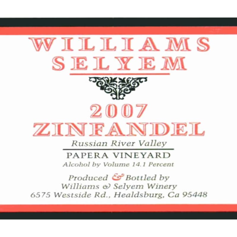 Williams Selyem Papera Vineyard Zinfandel 2007 Front Label