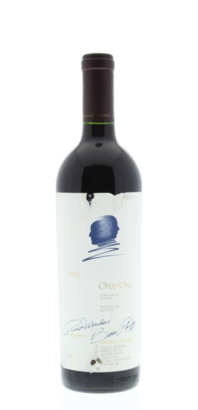 Opus One (slightly torn label) 1991 Front Bottle Shot