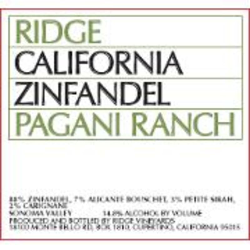 Ridge Pagani Ranch Zinfandel 1994 Front Label