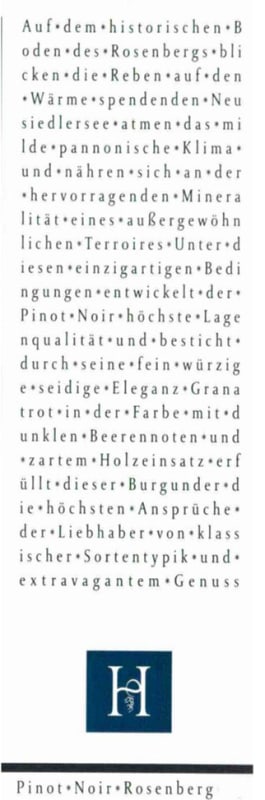 Hopler Rosenberg Pinot Noir 2008 Front Label