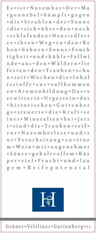 Hopler Guttenberg Gruner Veltliner 2011 Front Label