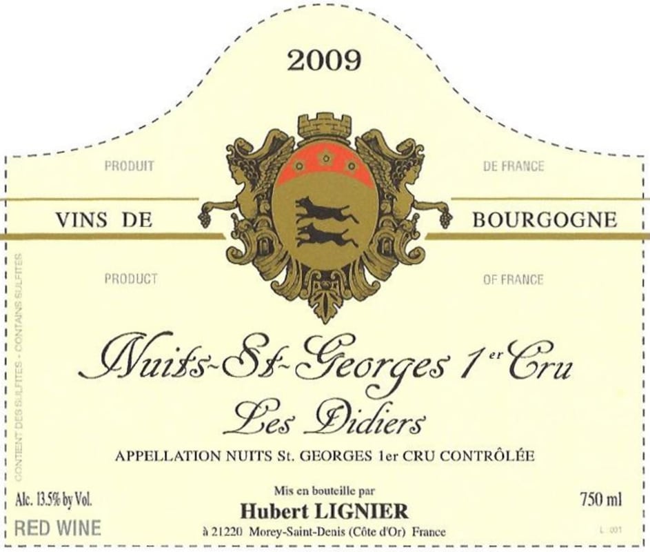 Hubert Lignier Nuits-Saint-Georges Les Didiers Premier Cru 2009 Front Label