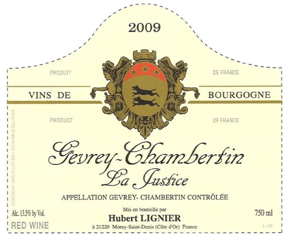 Hubert Lignier Gevrey-Chambertin La Justice 2009 Front Label