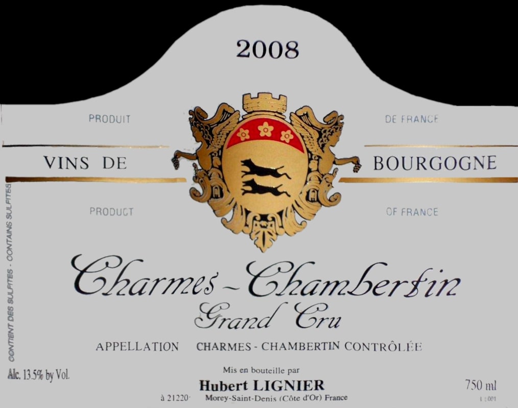 Hubert Lignier Charmes Chambertin Grand Cru 2008 Front Label