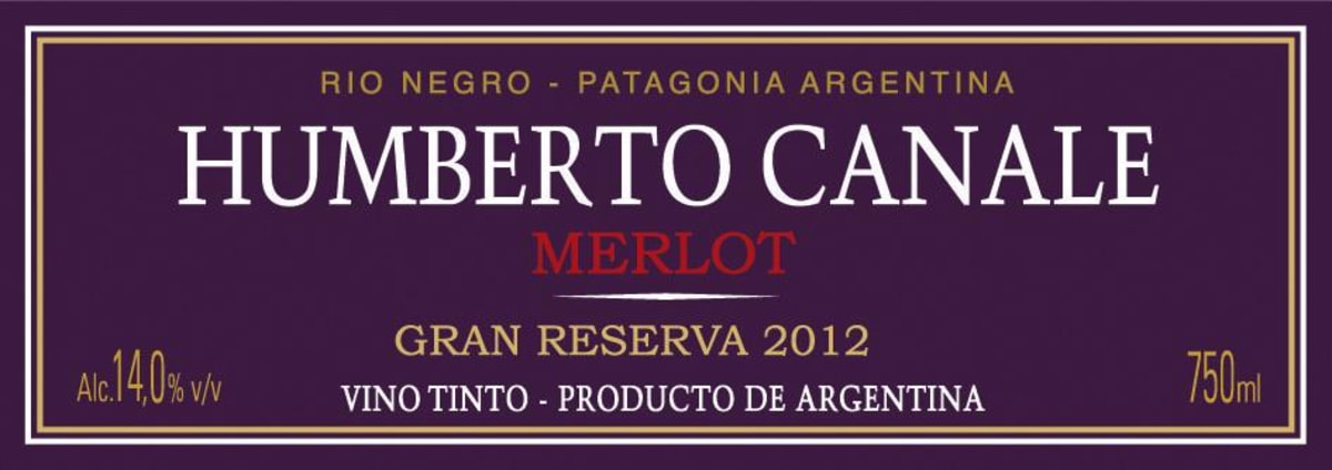 H. Canale Gran Reserva Merlot 2012 Front Label