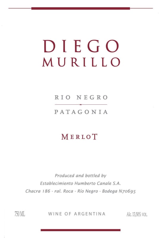H. Canale Diego Murillo Merlot 2014 Front Label