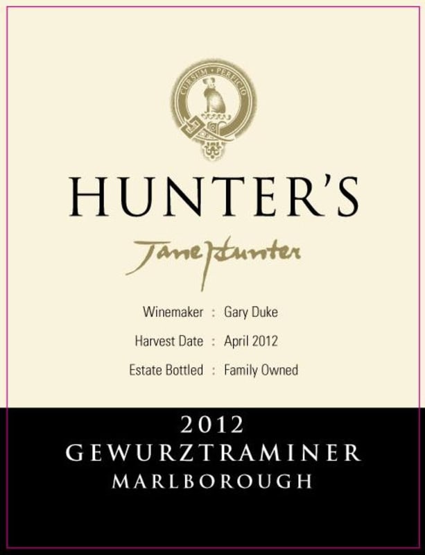 Hunter's Gewurztraminer 2012 Front Label