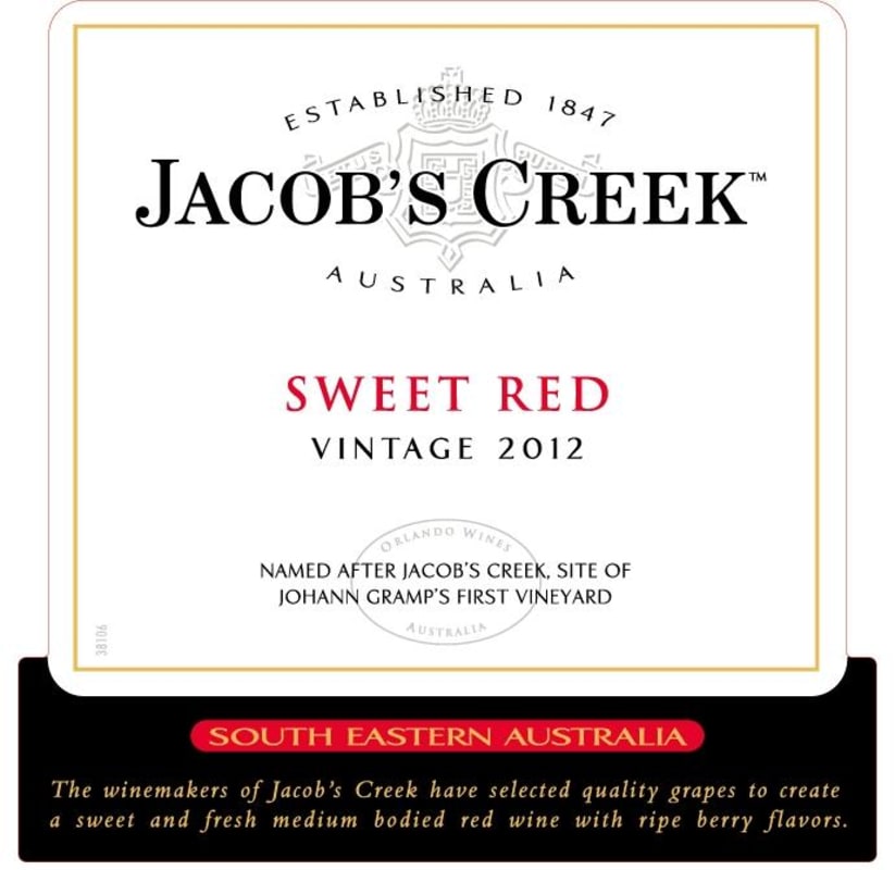 Jacob's Creek Sweet Red 2012 Front Label