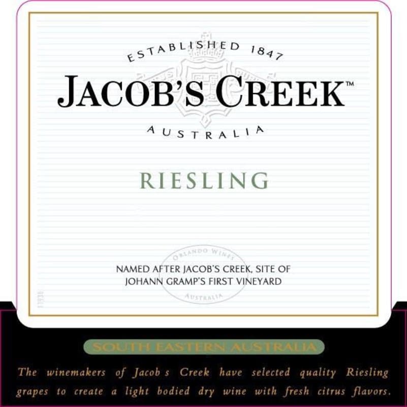 Jacob's Creek Riesling 2012 Front Label