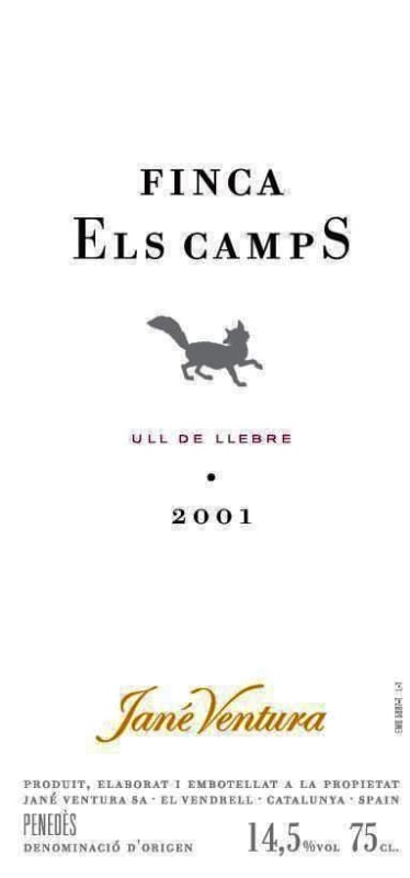 Jane Ventura Finca Els Camps Ull de Llebre 2001 Front Label