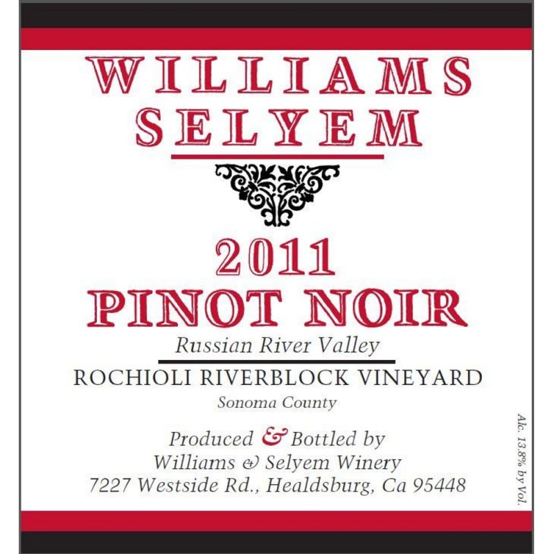 Williams Selyem Rochioli Riverblock Vineyard Pinot Noir 2011 Front Label